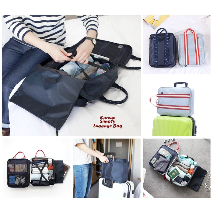 Tas travel bentuk koper mini Korean Simply Luggage Bag NAVY - GREY