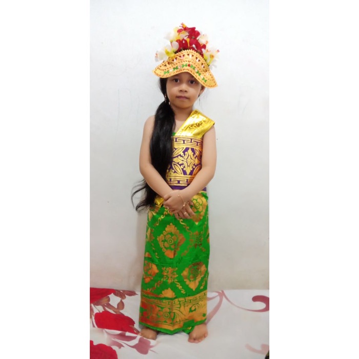 ANAK-NASIONAL-ADAT-PAKAIAN- BAJU ADAT BALI ANAK PEREMPUAN + MAHKOTA + RAMBUT CEMARA -PAKAIAN-ADAT-