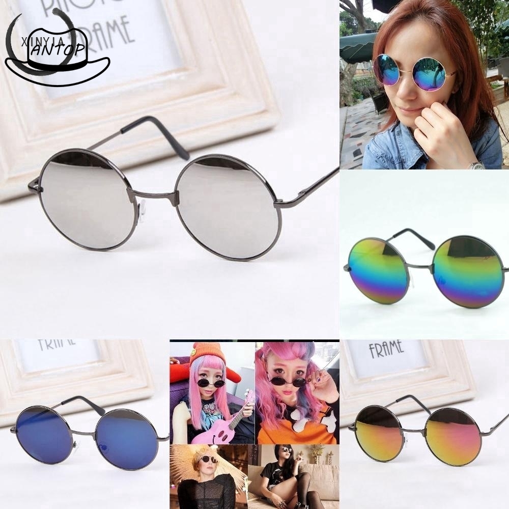 Antop！[Bayar di Tempat] Kacamata Wanita Pria Hitam Retro Lensa Warna Frame Bulat Women Sunglasses