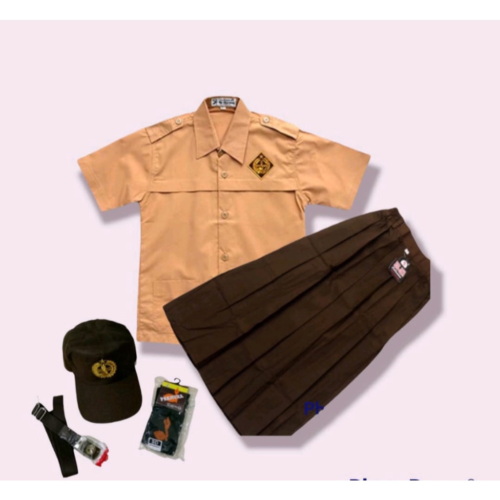 SERAGAM SEKOLAH PRAMUKA PEREMPUAN BAJU PENDEK ROK PANJANG KLS 1 -6 SD