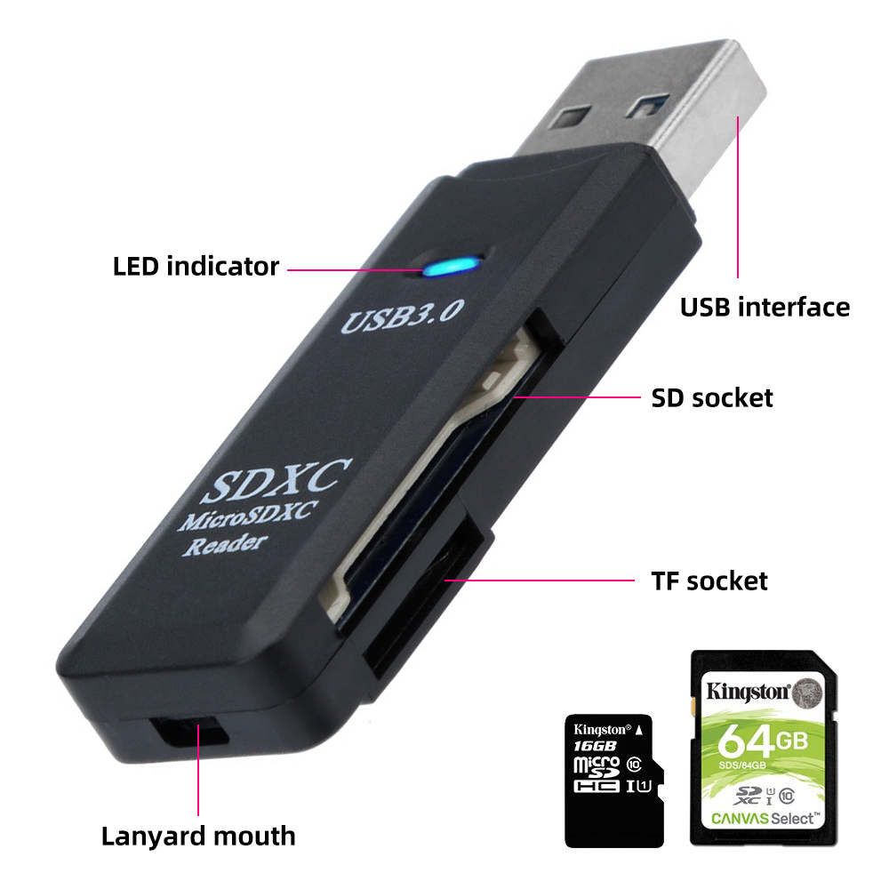 Mini USB3.0 SD and TF card reader / Portable Support Memory Card Reader