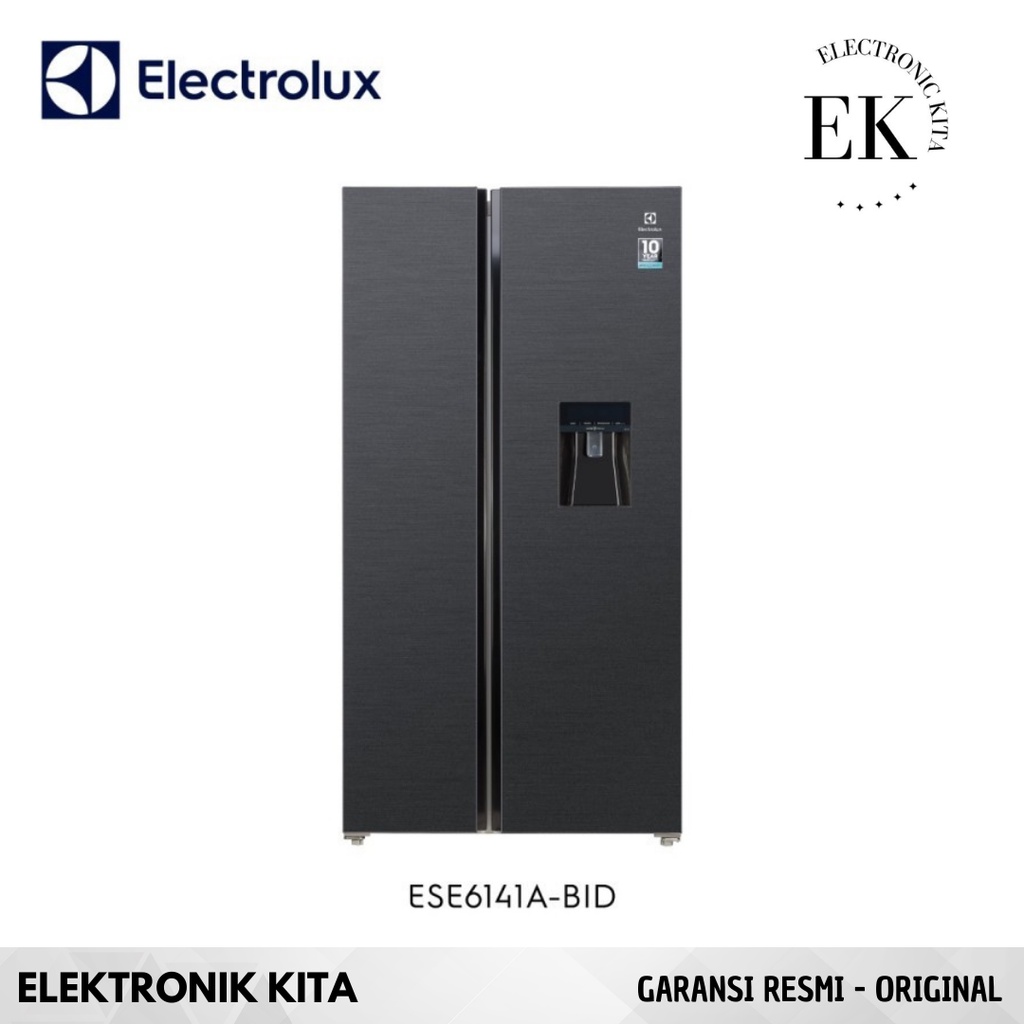 KULKAS SIDEBYSIDE ELECTROLUX 2 PINTU 570 L HITAM WATER DISPENSER AIR INVERTER GARANSI 10 THN ESE 614