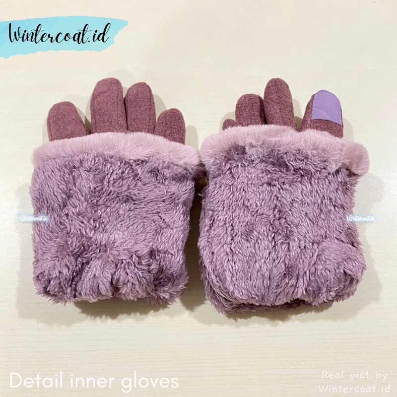 Gloves winter wanita suede fur hangat import sarung tangan cewek fashionable musim dingin