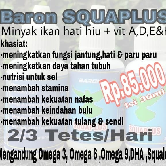 VITAMIN SUPLEMEN MINYAK IKAN CAIR BURUNG MERPATI DARA BARON SQUAPLUS ORIGINAL