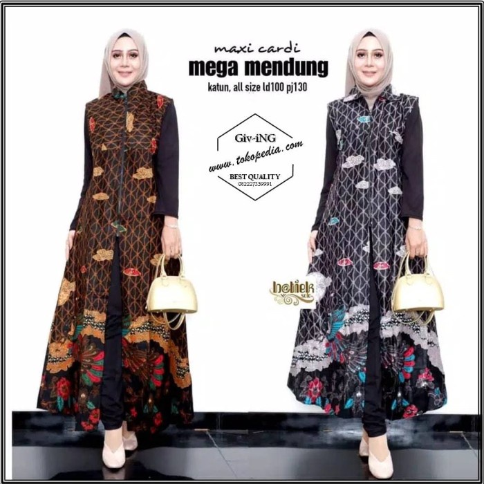 Baju Batik Wanita Gamis Modern / Long Maxi Cantik Elegant - Coklat