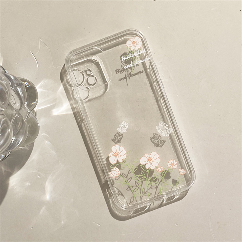 Soft Case Bahan Silikon Motif Bunga Butterfly Untuk Compatible for iPhone 14 12 11 Pro Max X Xr Xs Max SE 8 7 6 6s Plus Fresh Simple Butterfly Flower Clear Phone Case Soft Silicone Shockproof Phone Back Casing Cover