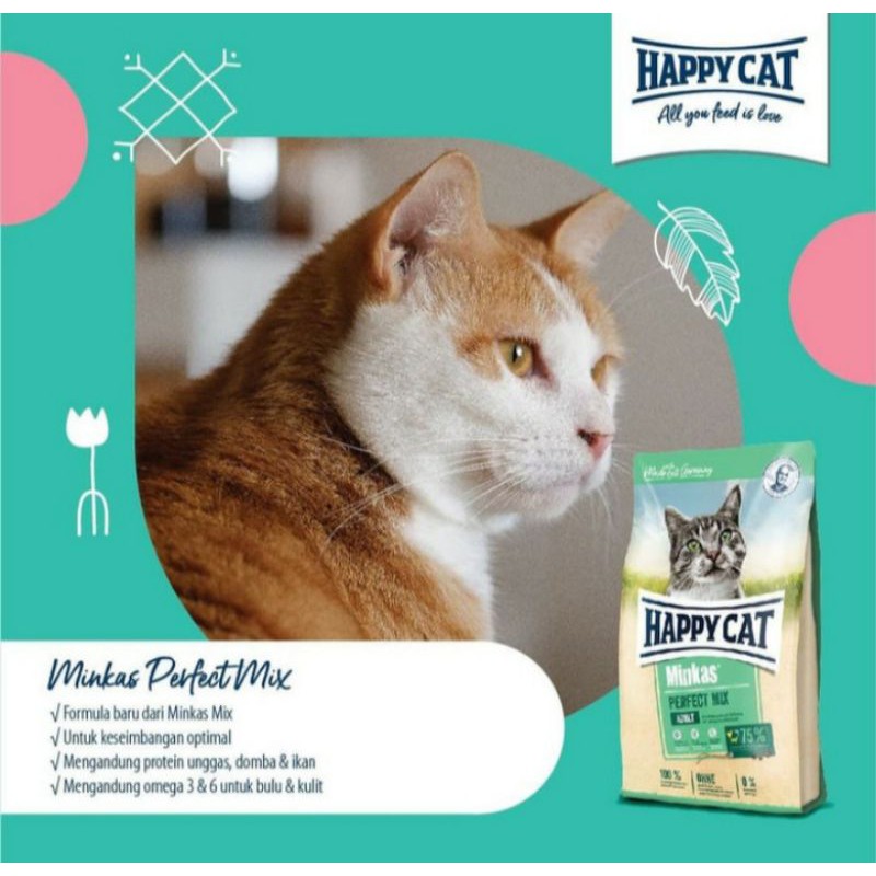 Makanan Kucing Happy Cat Minkas Perfect Mix Adult 1kg Repack - Happy Cat Lamb&amp;Fish