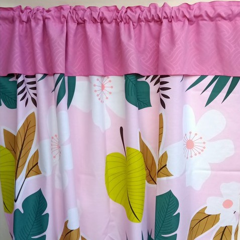 Gorden Kolong Dapur Daun Monstera Pink/ Gorden Custom/ Gorden Jendela