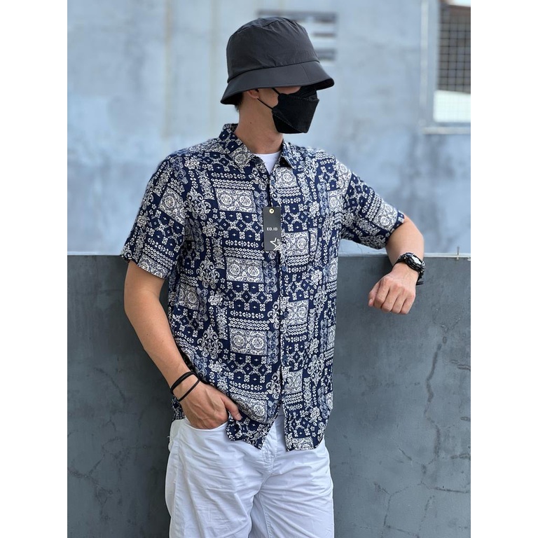 Amspro kemeja pria kemeja hawai kemeja pantai kemeja lengan pendek pd-61