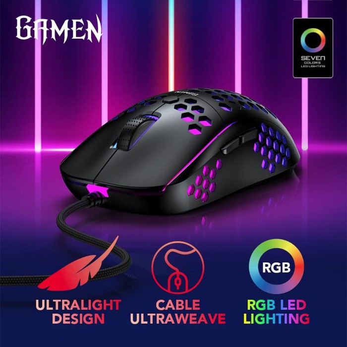 Mouse Gaming Honeycomb GAMEN GM710 6400 DPI Macro Ultralight - Garansi Resmi 1 Tahun