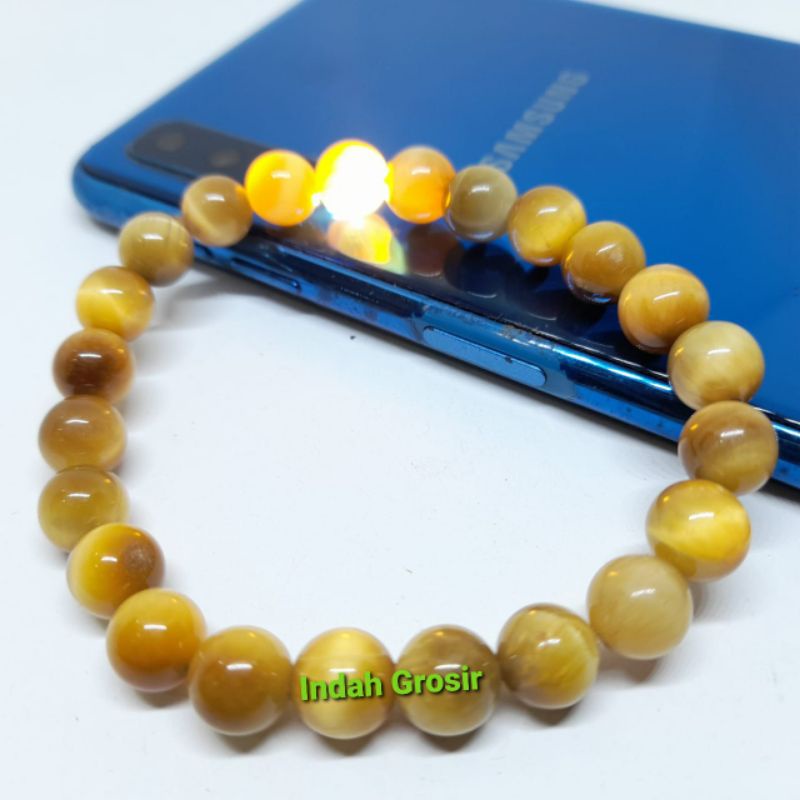 Galang Batu Tiger Eye Madu Tembus Senter 8mm Original