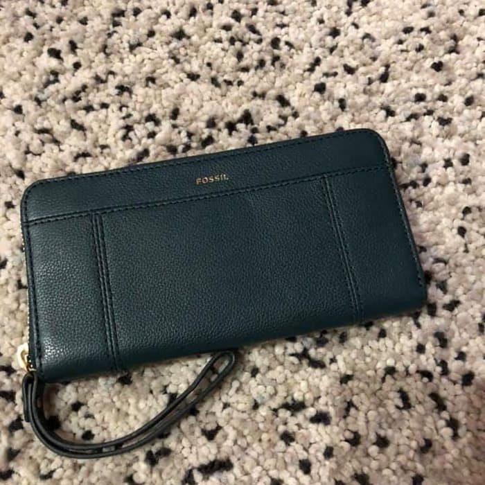Dompet Fossil Jori Zip Clutch Indian Teal Green Long Wallet Original