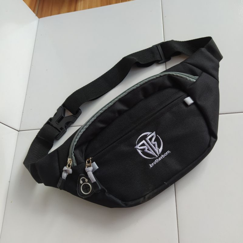 Tas Waistbag pria brotherborn logo bordir