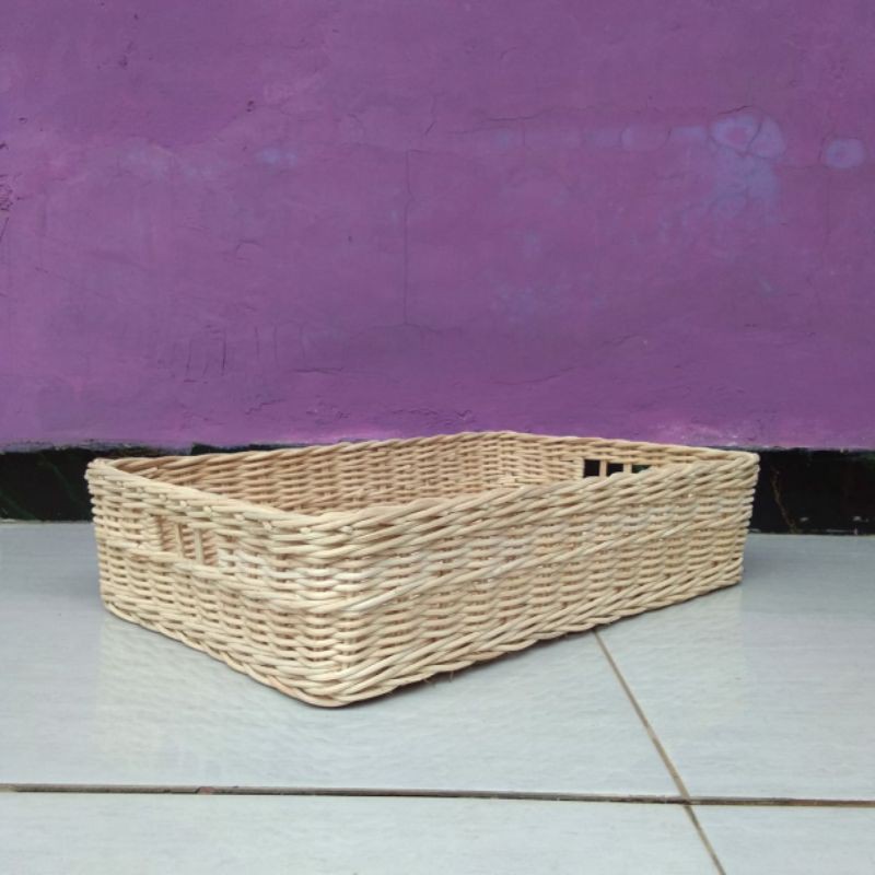 Keranjang rotan persegi kotak panjang nampan besar 38x25x8 cm