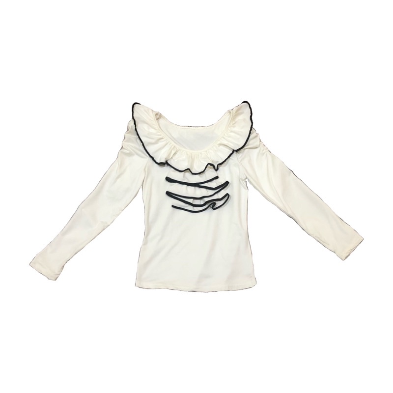 [PRELOVED] atasan baju sweater lengan panjang y2k bekas warna putih dan hitam untuk wanita (s-m)