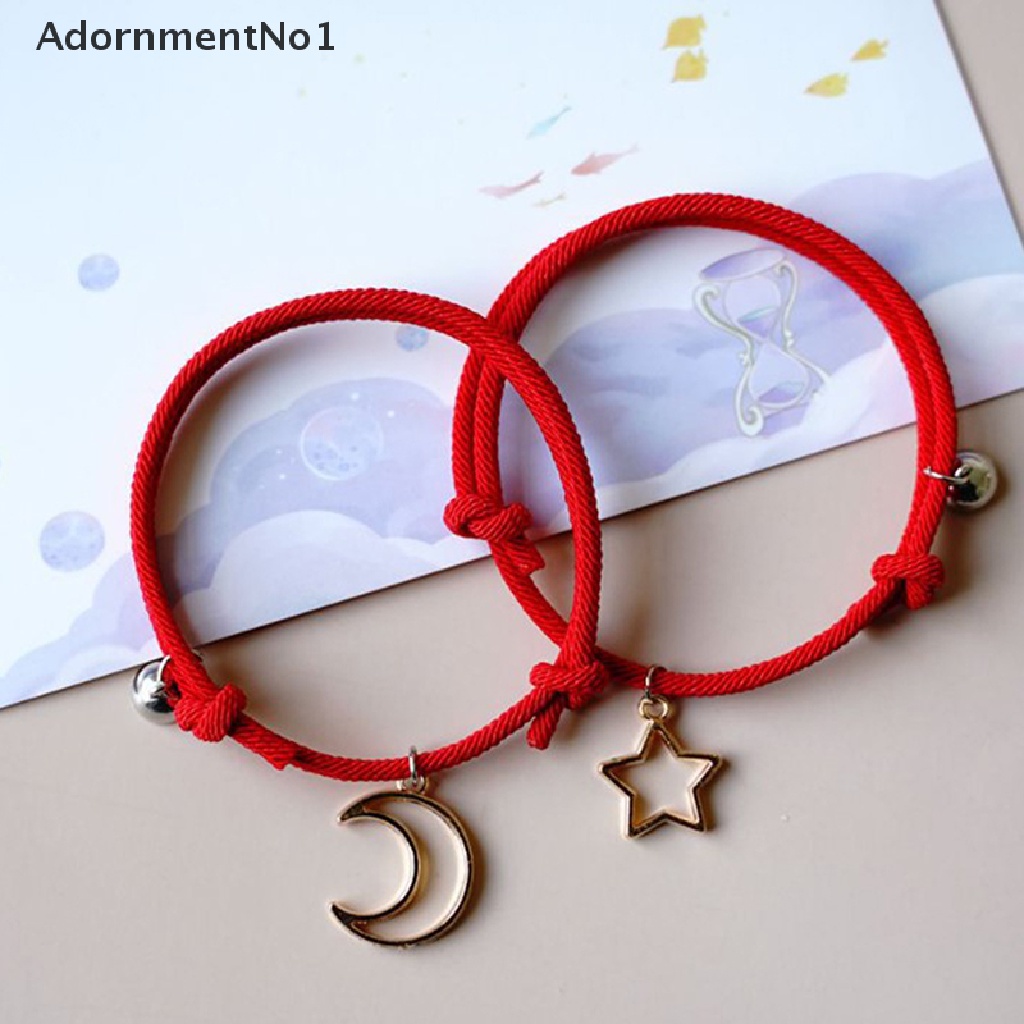 (AdornmentNo1) 2pcs / Set Gelang Tangan Pasangan / Pria / Wanita Magnetik Motif Bulan + Bintang Handmade