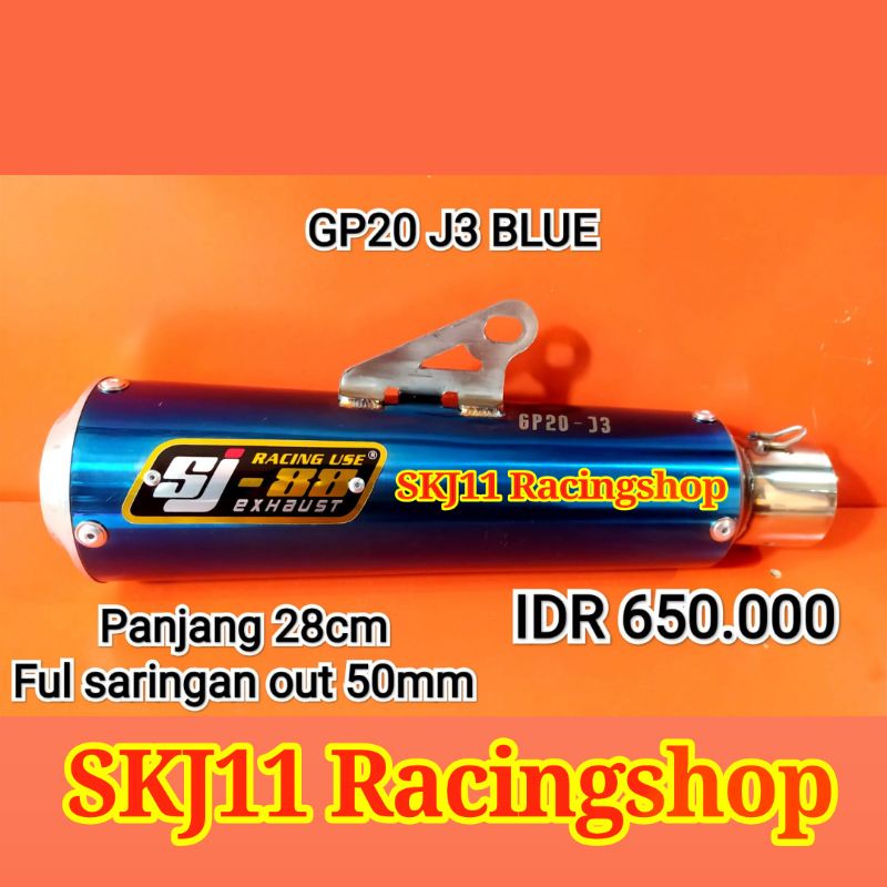 DISKON 5% Silincer Slincer Knalpot SJ88 GP20 J3 Blue Biru Panjang 28cm Out 50mm Full Saringan non Daytona AHRS
