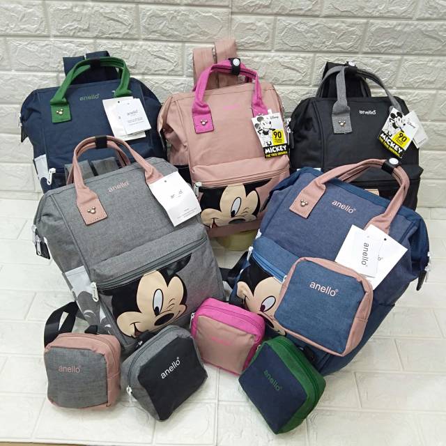 ANELLO Backpack Mickey + anak pouch ORI  / Ransel Anello Mickey Premium / Tas Batam Anello Mickey