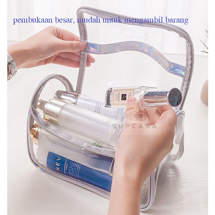 Tas Kosmetik Washbag / Tas Alat MakeUp / Cosmetic Bag Organizer / Tas Make Up Wanita/Tas Kosmetik Anti Air/Tas Kosmetik Travel Transparan /Cosmetic Cube Transparent Clear PVC Toiletries Wash Bag /Pouch Kosmetik