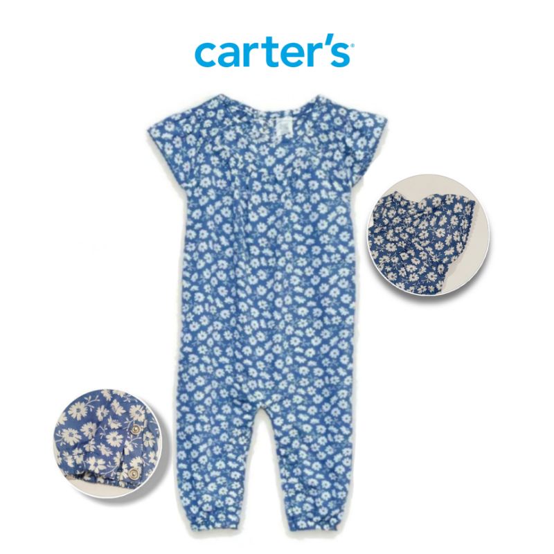 Carter's - Jumpsuit Anak Bayi Laki Perempuan | Size 3, 6, 18, 24 bulan-Blue Floral Viscose