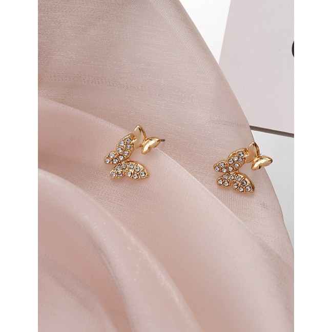 LRC Anting Tusuk Fashion Golden Diamond Butterfly Alloy Earrings K70508