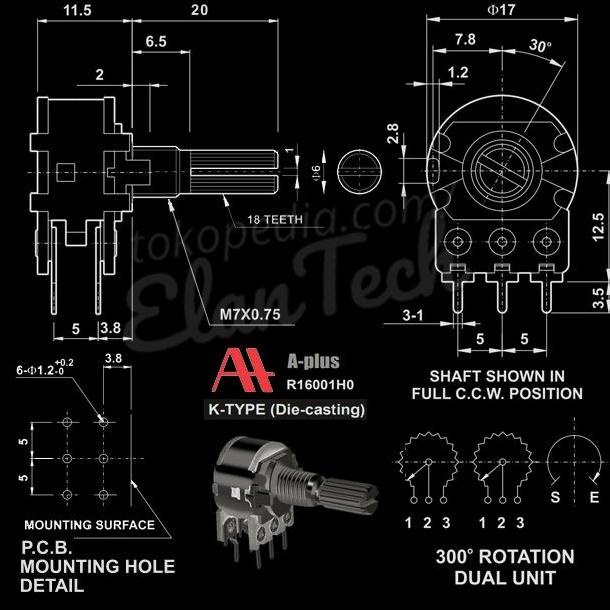 C500k Potensio A-Plus Aplus Stereo Potensiometer C 500k elant33 Kualitas Baik