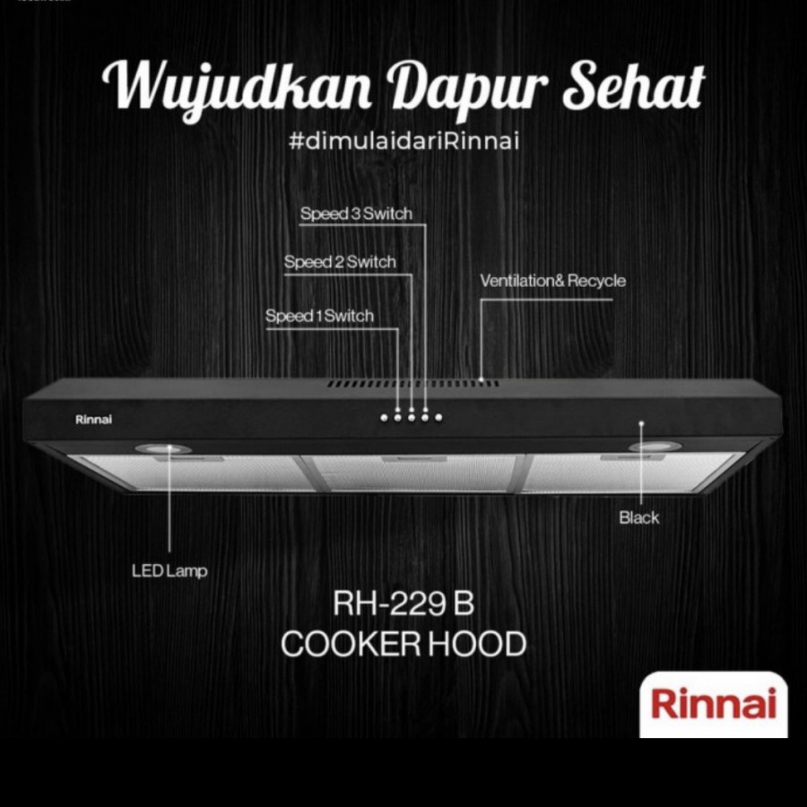 Cooker Hood Rinnai 90 Cm RH229B / Tudung Hisap RH 229B / RH 229 SS