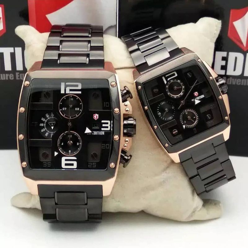 Jam Tangan Couple Expedition E 6636 M / E6636 MC Black Rose Gold Original