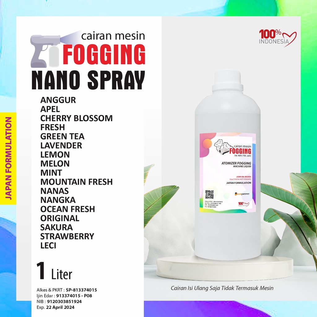 Cairan Mesin Fogging Nano spray  Aroma Segar 1 LIter / Cairan Fogging Segar 1 Liter botol