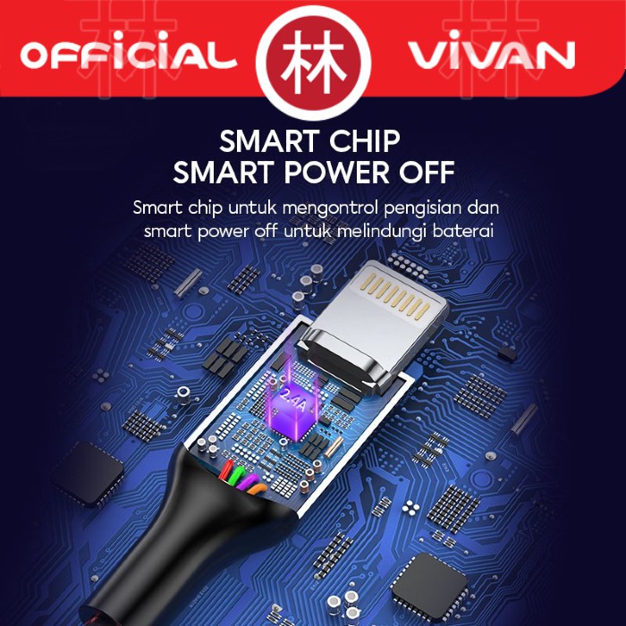 Vivan VZL100S Data Cable Lightning 3A Iphone Auto Smart Power Off With LED Light New VZL100