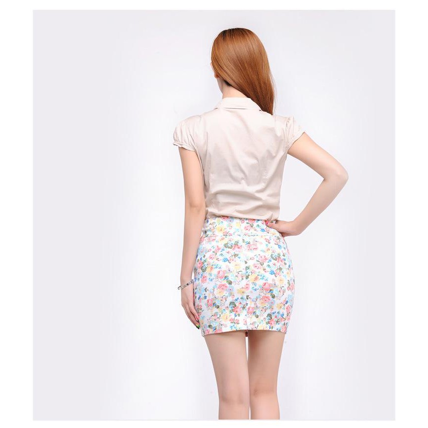 Women's Sweet White Print Above Knee Skirt Rok Murah