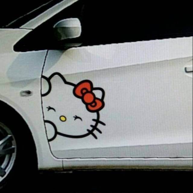 Hello Kitty Stiker Cutting Sticker Mobil Honda Brio Model Hello Kitty Sticker Kartun Sticker Lucu