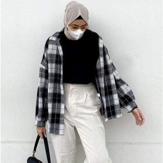 AJWShop Kemeja Flanel Wanita Lengan Balon Oversize Import Tebal Premium | Atasan Kemeja Wanita Jumbo Import Bahan Tebal | Kimberly Kemeja Flanel Import Premium | Kemeja Planel Wanita-2