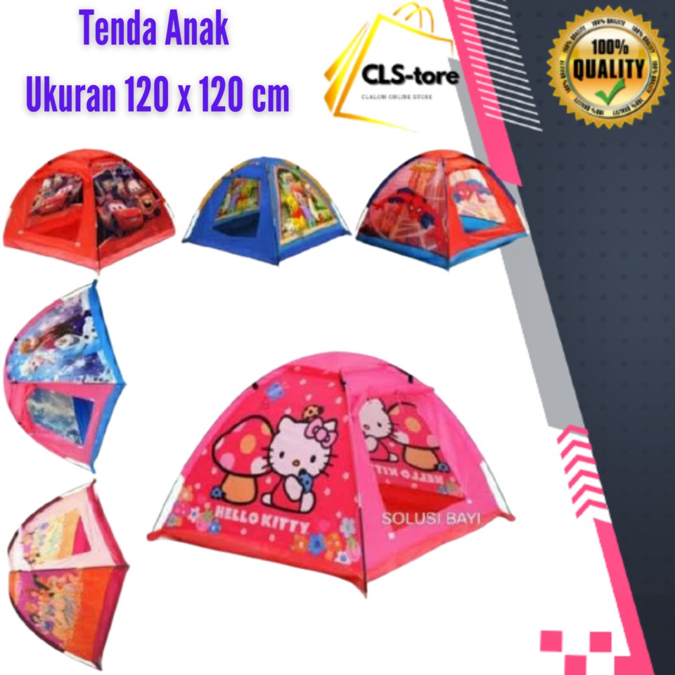 Tenda Anak Kemah Karakter Kartun Rumah Bermain Camping Tent Outdoor Motif Spiderman Frozen Cars