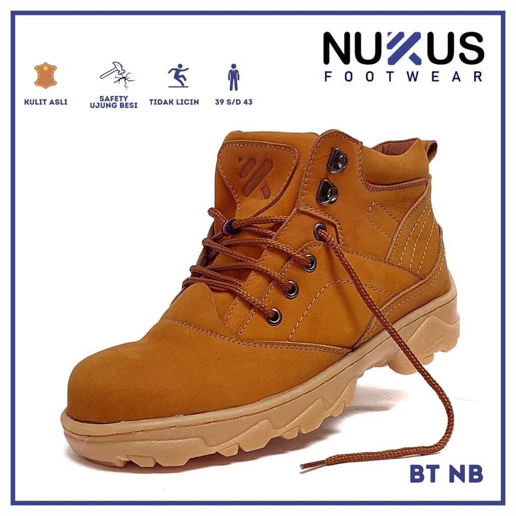 Nukus Sepatu Safety Ujung Besi Boots Pria Kulit Coklat Tan - DT NB