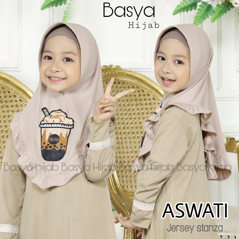 (Basya Hijab) ASWATI •jilbab instan anak jersey boba stanza pet rampel•motif depan random