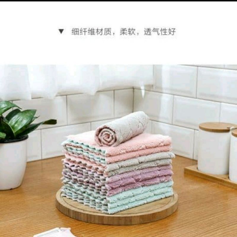 Kain Lap Cuci Piring Anti Minyak Serbaguna Bahan Microfiber Kain Lap Serap Air Warna Random ( Surabaya ) ( COD )