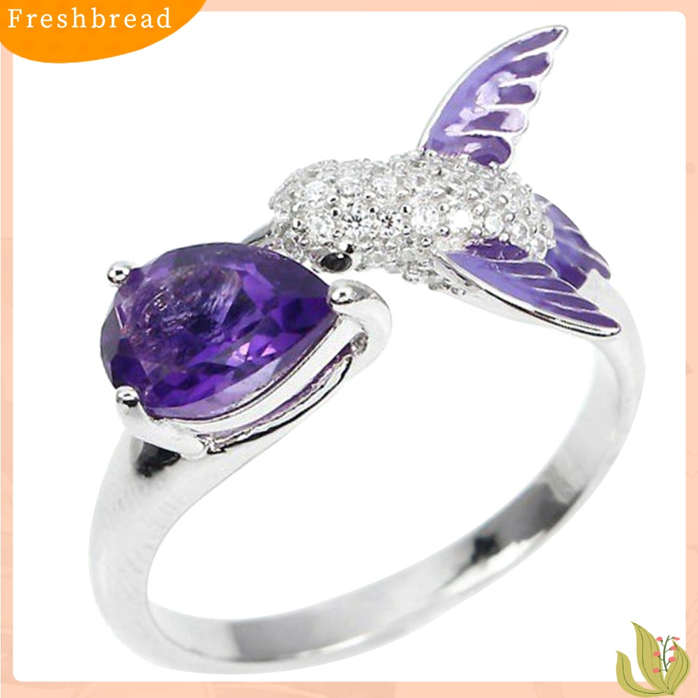 Terlaris Bird Water Drop Faux Amethyst Cubic Zirconia Women Engagement Wedding Open Ring