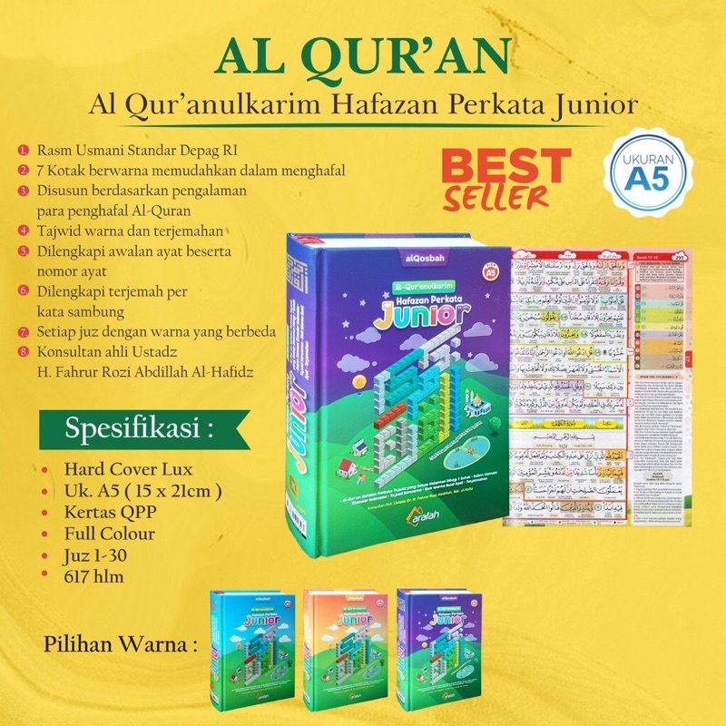 

Hafazan Alquran Al Quran Perkata Hafalan Junior Tajwid Glossy Hard Cover Book Warna