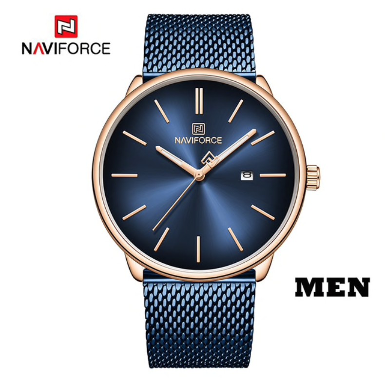 Jam Tangan Pria NAVIFORCE Analog Date Premium Stainless Mesh Band Simple Luxury Water Resistant