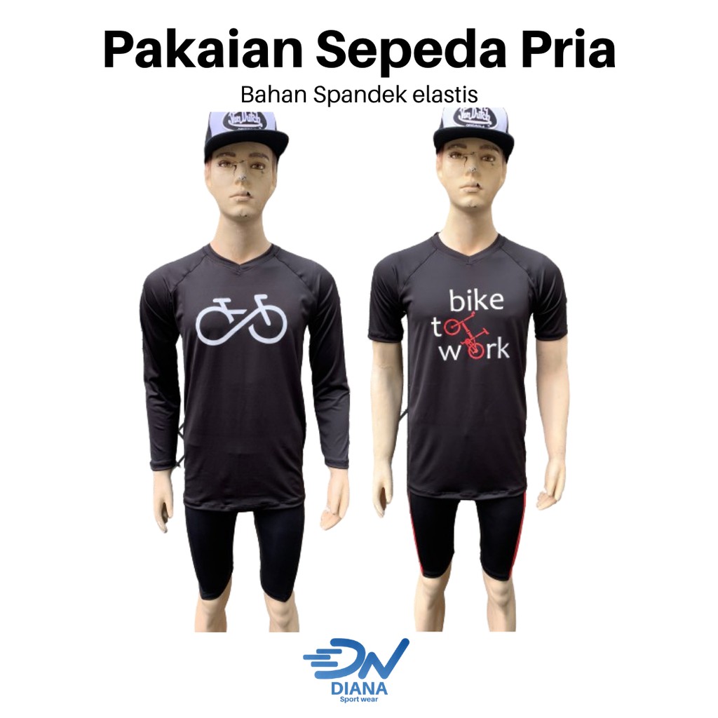 baju sepeda pria dan celana sepeda padding busa pria | set pakaian sepeda pria warna hitam