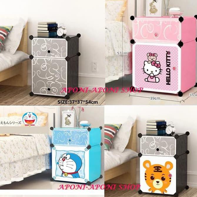 Siapkirim# Lemari Pakaian Rak Baju Anak Rak Buku Rak Serbaguna Susun 2 Pintu - Pink