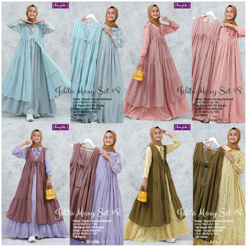 Restok 13.3 Jelita Maxy Set #8 by Kayla Dress Motif mix overall polos Gamis Maxy anak Remaja resleti