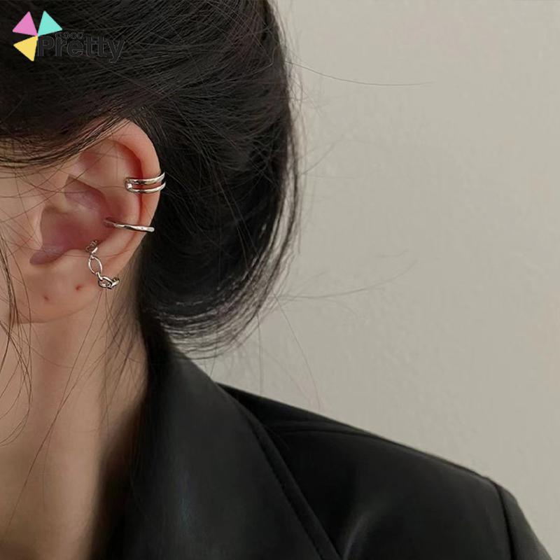 Anting Kombinasi Set Klip Telinga Tanpa Lubang Telinga Wanita Niche High-end Bahasa Perancis Retro Telinga Tulang Klip - PD