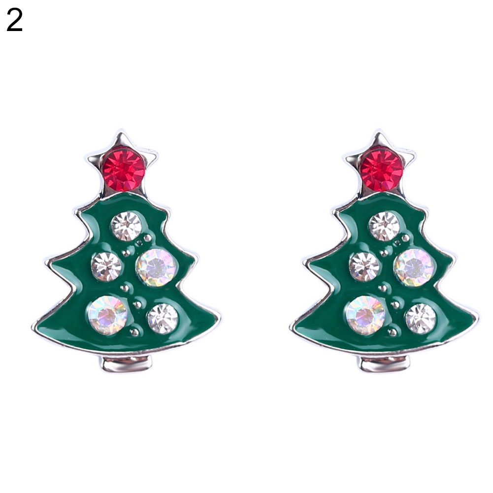 Hu Hu Hu Hu Hu Alat Bantu Pasang Kacamata♡ Anting Stud Desain Pohon Natal Bahan Alloy Aksen Berlian Imitasi Untuk Wanita