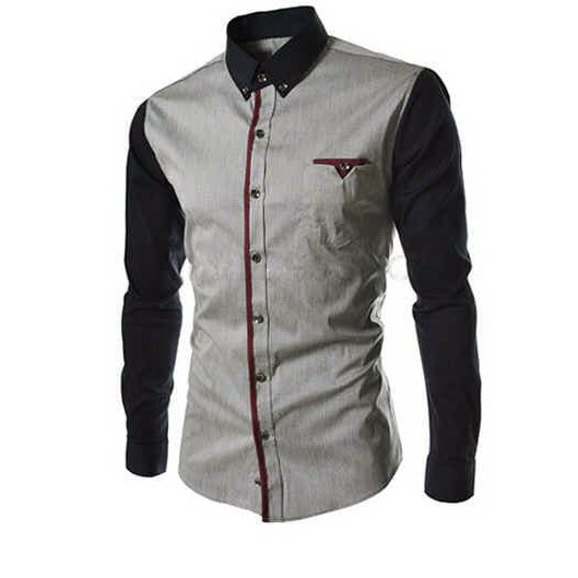 kemeja pria silver combi lengan black executive silver