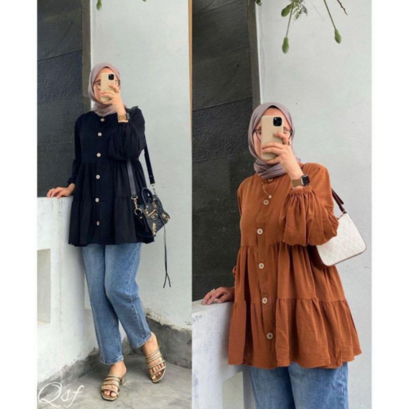 ANNAJA RENITA BLOUSE SHAKILA | DANNY tunik kringkel airflow | kemeja oversize motif