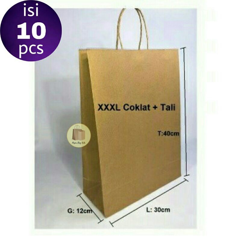 

Paper bag Coklat + Tali XXXL 30x12x40 cm (isi 10 pcs)