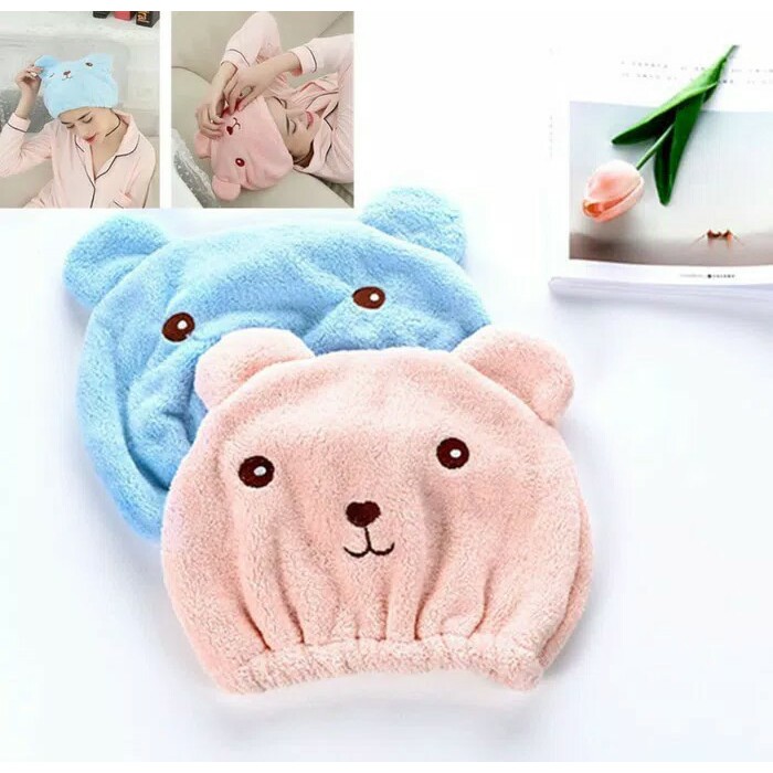 Topi Handuk Kepala Topi Keramas Setelah Mandi Pengering Rambut Basah Magic Towel Bear