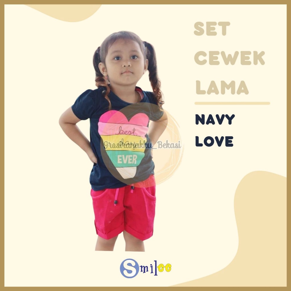 Setelan Anak Cewe Navy Love Size 1-3tahun Murah